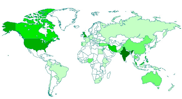 Map of world wide wrqol usage